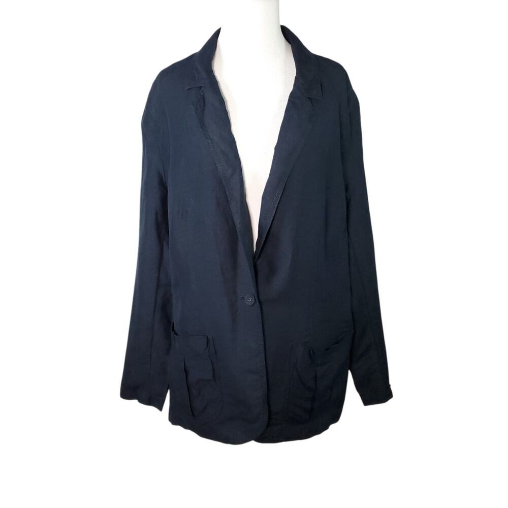 J. Jill Black Silk Linen Longline Blazer Jacket Minimalist Coastal Office Sz XL